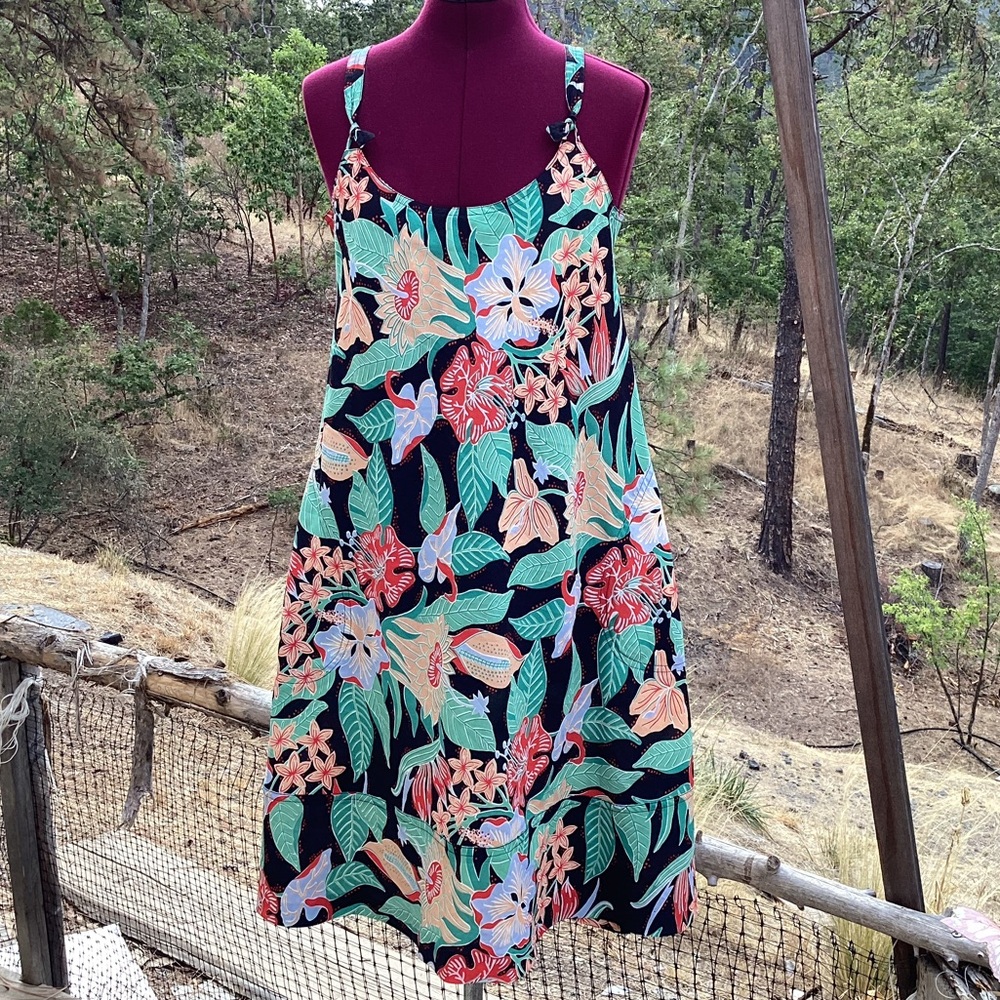 Vintage For Andrade Honolulu Flower Midi Dress Size 11/12 Bohemian Retro Hippie